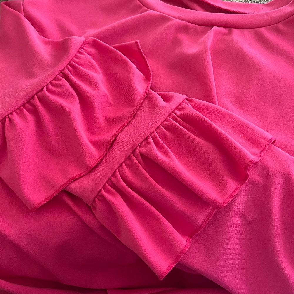 DEX Fuchsia Tiered Ruffle Sleeve Sweatshirt Style Blouse XL NWOT - Picture 4 of 7